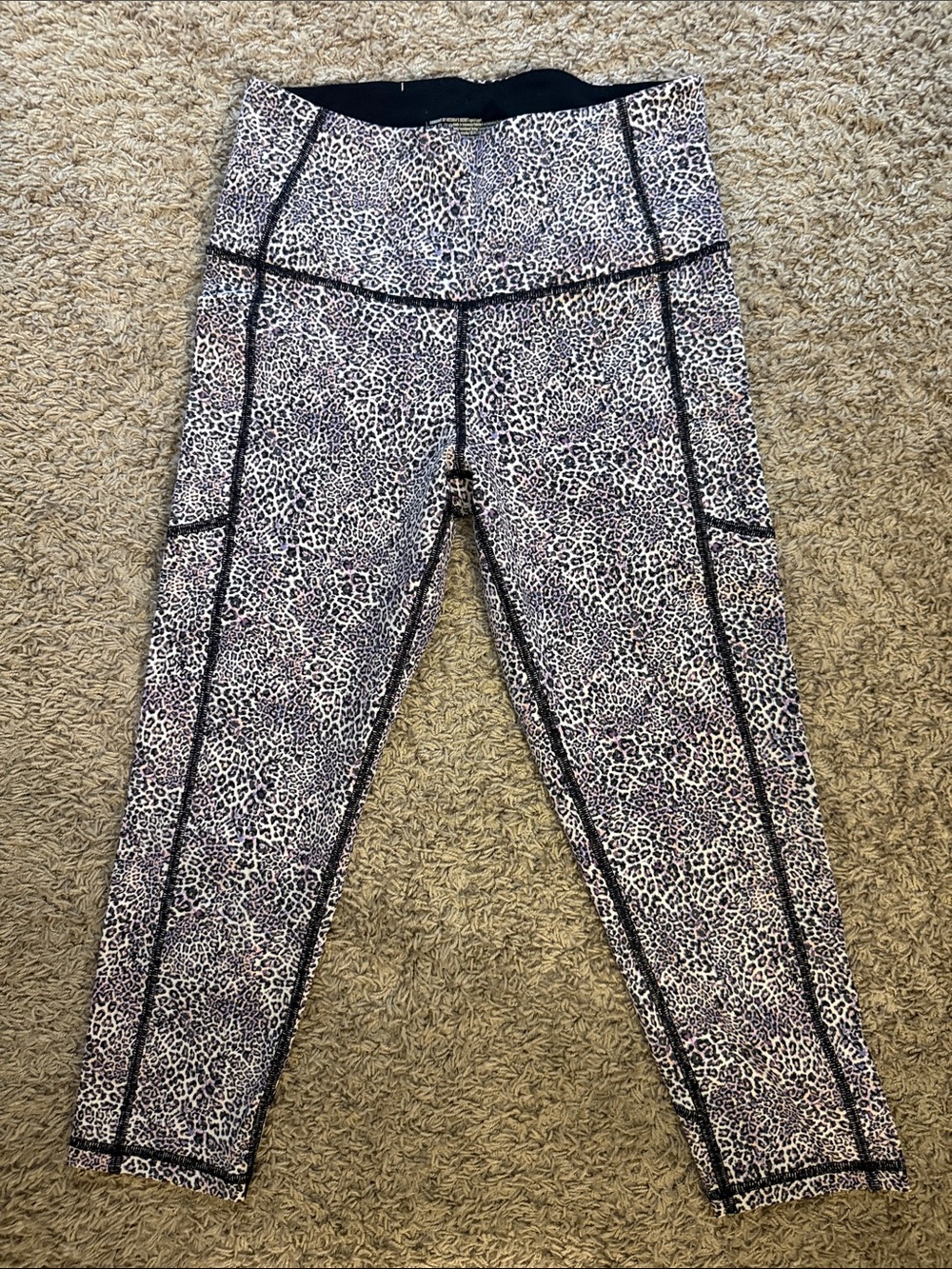 High-Rise Leopard Print Leggings with Black Contrast Panels